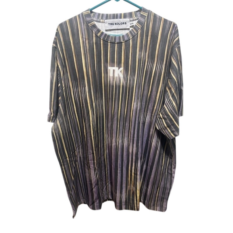 Tru Kolors Tee T- Shirt Travis Kelse Brand Vertical Stripes Xxl Gray Gold Boxy